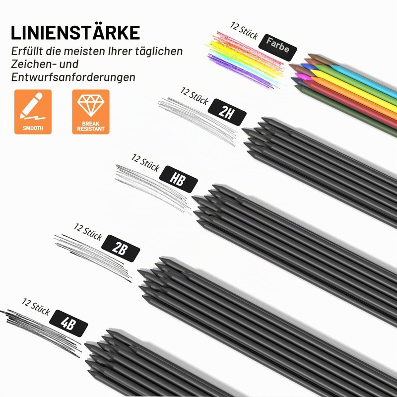 Four Candies Mechanical Pencil 2 mm Set, Pencils 2B, Metal,