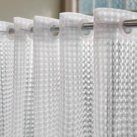 No Hook Shower Curtain or Liner - 8G Heavy Duty Grid Bathroom Shower Curtain No Hooks Required, Waterproof Plastic & PVC Free, Standard Size 71 x 74, Square