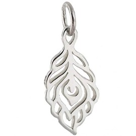 Tiny Peacock Feather Charm - 925 Sterling Silver - Bird Cutout Filigree NEW Cute Jewelry Charm