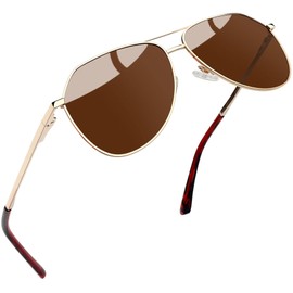 Joopin Retro Sunglasses Men's Polarised UV400 Sunglasses Men's Mirrored Large and Women's Sunglasses with Metal Frame Polarised Sunglasses Men Women, Gold-Brown