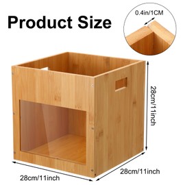 Chunful 2 Pcs Wood Bamboo Cube Storage Bin 10.6 Inches Stackable Storage Cubes with Window Wood Organizer Bins Crate Real Wooden Organize Box for Kitchen Bedroom Bathroom Office Table