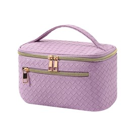 Makeup Bag Travel for Women,Waterproof Toiletry Bag,PU Leather Professional Makeup Case,Large Capacity Cosmetic Pouch,Cosmetic Storage Tote for Women Girls,Traveler,Christmas (C-Purple)