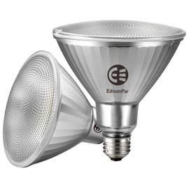 EdisonPar Full-Glass PAR38 LED Flood Light Bulbs Outdoor/Indoor Equivalent 300 Watt, 4000 Lumens Ultra Bright, Dimmable Waterproof 5000K Daylight, 2-Pack