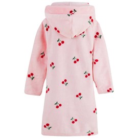 Umeyda Girls Robe, Cute Hoodie Print Plush Fleece Robe Flannel Bathrobe Sleepwear with Pockets for Gift, Cherry Purplish, US 7-8 Years, CN 150
