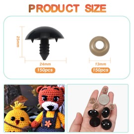 TOAOB 150pcs 24mm Large Safety Eyes for Amigurumis Black Plastic Crafts Doll Eye with Washers for DIY Crochet Stuffed Animals Bear Doll Making Supplies