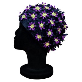 Blue Reef Aries Swimming Cap for Women Elastic Floral Classic Retro 3D Neck Multicolor Flower Pretty Stylish Vintage One Size Adult (Black)