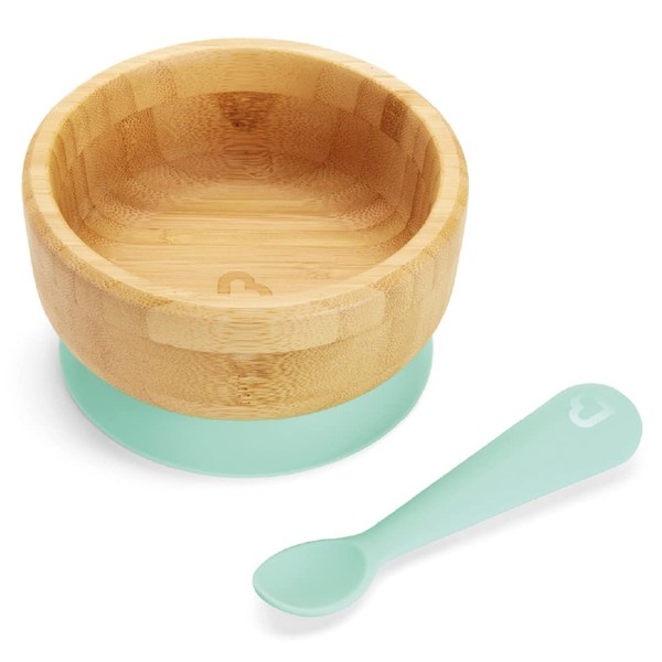 Munchkin Bambou Baby Bowl, Bamboo Bowl for Weaning, Baby Suction Bowl & Spoon Set, for Babies & Toddlers 6 Months & Over, BPA Free Weaning Set for Babies & Kids