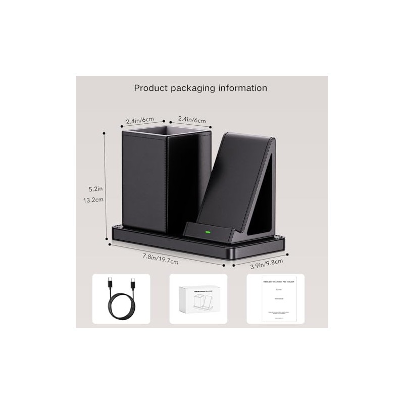 Multi-Functional Vegan Leather Desk Organizer with Wireless Charger