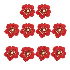 XUNHUI Red Flowers Embroidered Patch for Clothing Sew on Sew Applique Patch Jeans Clothes Sticker Badge Iron on Floral 10 Pieces