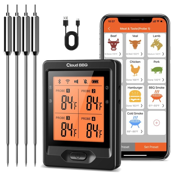 500FT Digital Meat Thermometer with Multy Probes Bluetooth Kitchen Thermometer