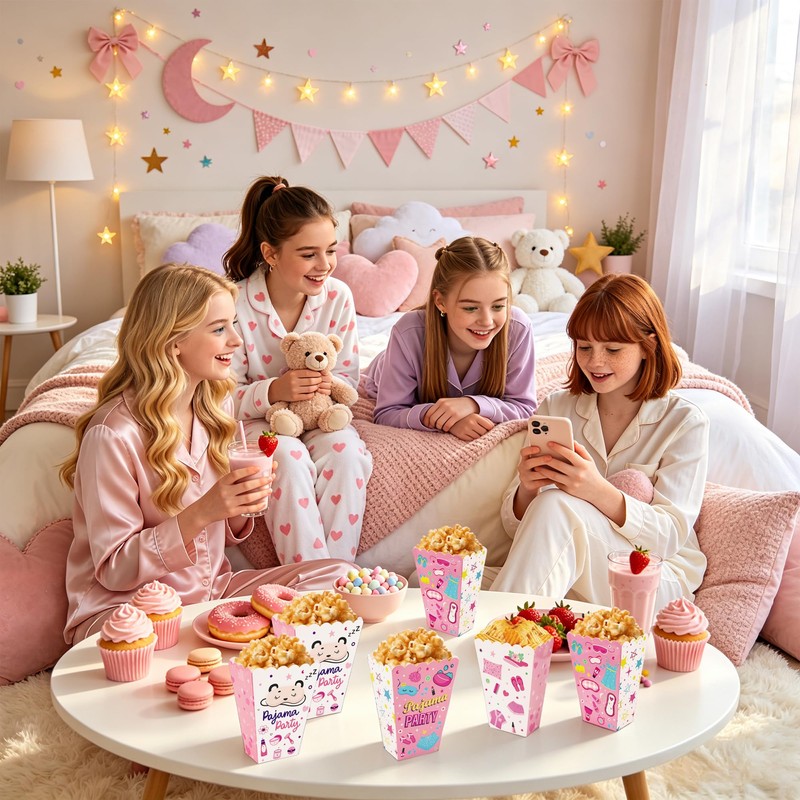 24 Pack Pajama Party Popcorn Boxes Pink Sleepover Snack Boxes