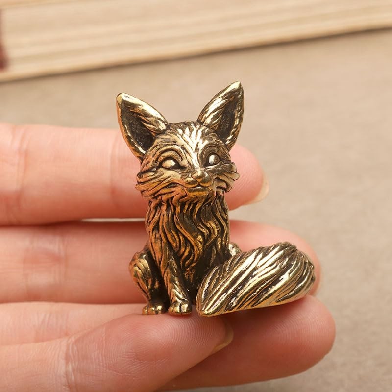 2pcs Vintage Brass Fox Figurine - Elegant Desk Ornament for