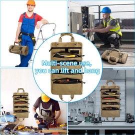 Koolertron Roll Up Tool Bag Organizer, Multi Tool Wrench Roll Tool Storage Bag, 4 Zippers Waterproof Canvas Roll Tool Pockets Bag for Mechanic/Electrician, Tool Roll Pouch