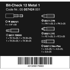 Wera 05057424001 Bit-Check"Metal 1" (12 Piece)