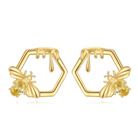 Bee Earrings 925 Sterling Silver Gold Bumble Bee Stud Earrings Animal Jewellery Honey Bee Gift for Women Ladies Mothers, Sterling Silver