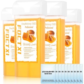 FOCTXI Wax Roller Kit Wax Cartridge, Roll On Wax for Hair Removal, Roll on Wax, 4 Honey Hair Removal Wax Cartridge and 10 Pack Cleaning Oil Wipes for Women