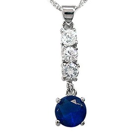 RIZILIA Pendant with 45cm(18") Chain & Round Cut Gemstones CZ [Blue Sapphire] in 18K White Gold Plated, Simple Modern Elegance