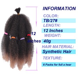 Afro Kinky Hair 12 Inch 3 Packs Pre Stretched Afro Kinky Twist Hair Afro Braiding Hair Kinky Twist Crochet Braids Synthetic Hair Extensions For Women (12 Inch (Pack of 3), #TB/27)