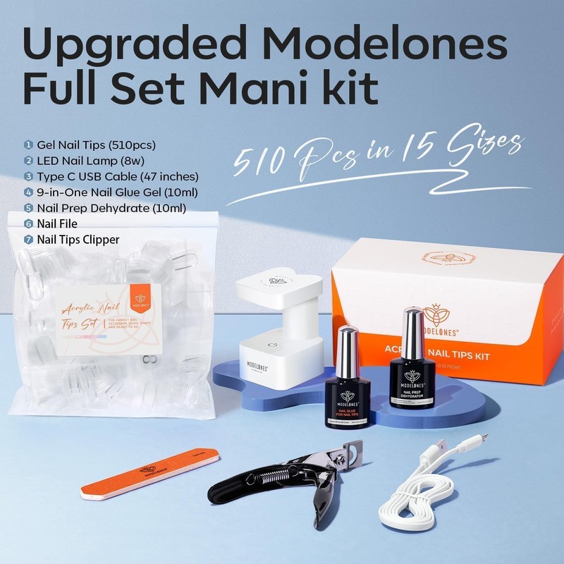 modelones Gel Nail Kit, Upgrade 15Sizes Gel Nail Tips Short
