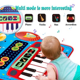 Baby Toys for 1 Year Old Boys & Girls, 2 in 1 Musical Toys, Toddler Piano & Drum Mat with 2 Sticks, Learning Floor Blanket, Birthday Gifts for 1 2 3 Year Old Boys & Girls