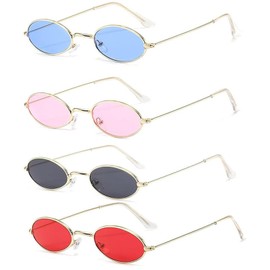 Exsbtay Pack of 4 Oval Hippie Sunglasses, Colourful Oval Small Sunglasses, Retro Sunglasses, Oval Sunglasses, Oval Sunglasses, for Travel, Selfie, Beach, Summer,, multicoloured