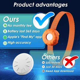 Cat Tracker Collar,No Monthly Fee Cat Tracker(iOS Only),Waterproof Pet Tracker for Cats with Safety Elastic Buckle,Works with Any Collar,Compatible with Apple Find My App not for Android-Orange