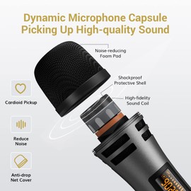 TONOR TONOR Wireless Microphones, UHF Dual Karaoke Microphone System, Microfonos Inalambricos with Rechargeable Receiver, Cordless Dynamic Mic Micro Set for Singing, Wedding, DJ, Party, Speech TW320 Grey