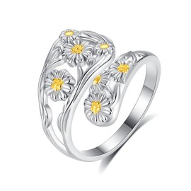 YLT Sterling Silver Sunflower Spoon Rings for Women Daisy Flower Rings Victorian Adjustable Open Thumb Rings Jewelry (Sunflower, Adjustable)