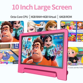 JREN Tablet for Kids｜10.1 Inch Kids Tablet Android 14｜Octa-core｜64GB｜WiFi ｜Bluetooth｜Parental Control｜Children Content｜Children Toddler Pink Girls Gift