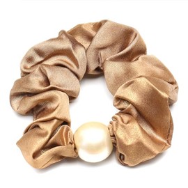 QinGoo Pearl Khaki Scrunchie Hair Rubber Hair Clip, Adult Hair Accessory, Cute, Stylish, Women's, Korea, 1 Piece (Khaki)
