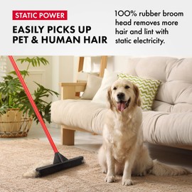 Pet Hair Remover Rubber Broom - Carpet Rake for Pet Hair Removal on Hardwood Floor, Carpet & Tile - Picks Up More Dust & Debris - Slanted Side Bristles for Corners - Rinse to Clean