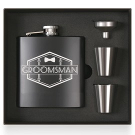 Groomsman Flask Set - Wedding Party Box Gift for Groomsmen & Best Man. Stainless Steel Groomsman Box, Shot Glasses for Bachelor Party (Groomsman, Flask Set - Funnel & Shot Glasses)
