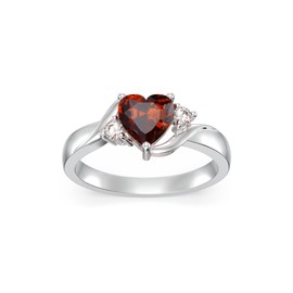 Shusukue January Birthstone Ring 925 Sterling Silver Garnet Ring Heart Ruby Crystal Ring Birthday Anniversary Mother's Day Jewelry Gifts for Women Size 8.5