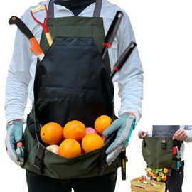 Extra Gardening Apron Waterproof Cross Back Apron Women, 600D Polyester Heavy Duty Men Apron Harvest Bag, Over 30% Larger Than Standard Models, Adjustable Straps and Large Quick Release Pockets Green