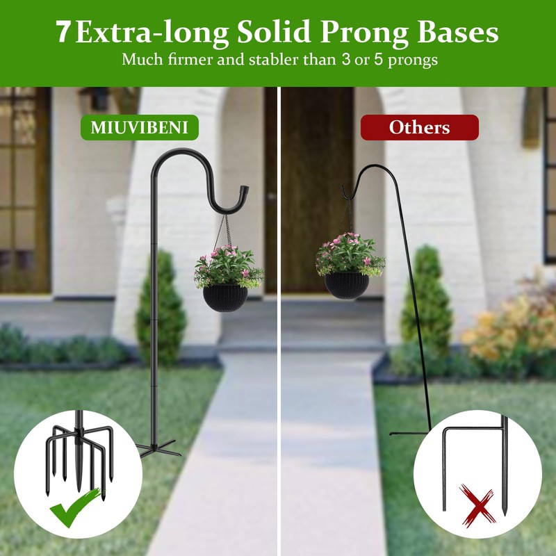 96" Shepherds Hooks for Outdoor with 7 Prongs Base, Heavy