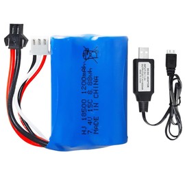 ERYNK 7.4V 1200mAh Rechargeable Li-ion Battery SM-2P Plug for Airsoft Gun Water Ball Gun RC Stunt Car Small RC Boat Tumbling Amphibious RC Car RC Truck RC SUV high Speed car Battery Gel Blaster