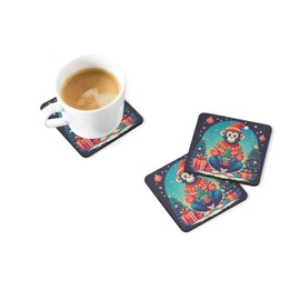 Caroline's Treasures Monkey Christmas Foam Coaster Set of 4 Cup Coasters for Indoor and Outdoor, Coaster for Tabletop Protection, Anti Slip, Mouse pad Material