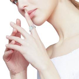 GW Fashion 925 Sterling Silver White/Blue/Red Opal Ring Inlay Rings Band Ring for Women (White Heart, 8)