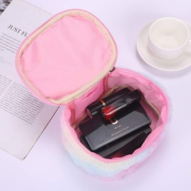 Women Girls Kids Fluffy Faux Fur Unicorn Makeup Bag Small Cosmetic Organizer Plush Travel Storage Bags Toiletry Kit Case Rainbow
