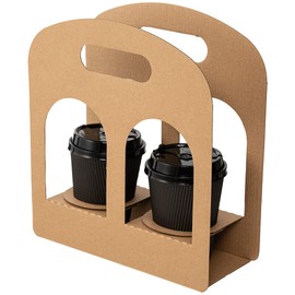 Restaurantware Bio Tek Drink Carriers 100 Disposable Cup Carriers With Handles - Holds 2 Cups For Delivery Or To Go Kraft Paper Drink Holders Built-In Handle Fits Multiple Beverages