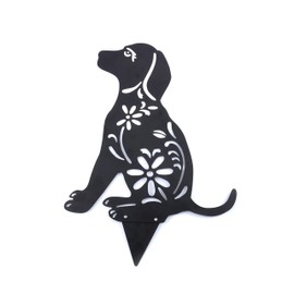 My Garden Floral Dog Ornament - Weather Resistant Powder Coated Metal, Simply Pushable into The Soil, Perfect for Flower Beds, Size 36.5 x 31.5 cm, and Metal Finishing Reliable and Strong