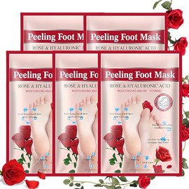 ASMAYSA 5 Pack Rose Peel Mask, Exfoliating and Moisturizing Masks for Dry Cracked Feet, Peeling Mask for Dead Skin and Callus Removal, Spa Treatment Socks for Women and Men, Foot Care Essentials
