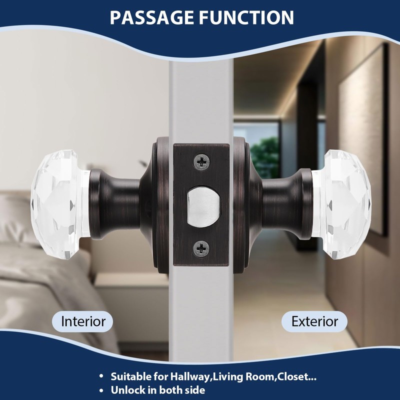 5 Pack Orger Glass Door Knobs for Hallway and Closet,