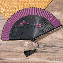 Sarkovos HandHeld Silk Folding Fan with Bamboo Frames 8.66"(22cm) Chinese/Japanese Style Hand Fan for Dancing Cosplay Wedding Party Props Decoration,Birthday gift (Fuchsia)