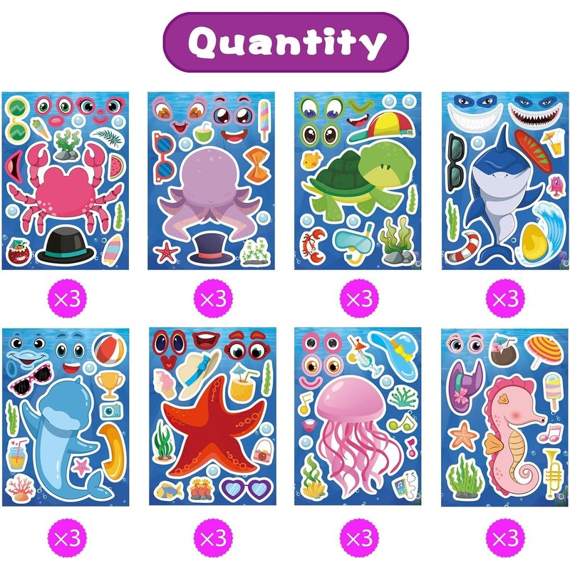 24 Sheets Cartoon Make a Face Stickers, Make Your Own