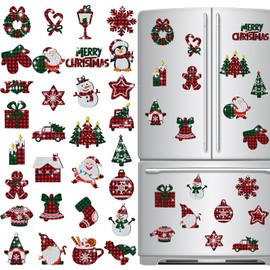 Copkim 30 Pcs Christmas Diamond Painting Magnets for Refrigerator Buffalo Plaid Diamond Art Painting Kits Magnets Red Green White Fridge Diamond Stickers for Xmas DIY Home Decors