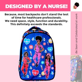 Reflections By Zana Cuties Backpack for African American Nurses, And Healthcare Workers - Durable & High-Capacity Carry Laptops up to 17 Inches - Blue