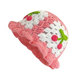 YAMEIZE Handmade Crochet Knitted Bucket Hat - for Women Men Beanies Crochet Hat Stylish Floral Knitted Bucket Hat Sun Colorful Beach Travel Outdoor