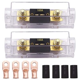 smseace 2pcs 100A Gold Plated ANL Fuse with 2pcs fuses Holders +4pcs 2AWG Copper Ring Terminal Suitable for 1/0,2,4AWG Protect Controller Used for car Audio and Other high Current Applications