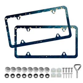 Blue Ocean Wave Mosaic License Plate Frame - Unobstructed Narrow-Edge 2 Packs Universal Stainless Steel Car License Plate Frames Holder Solid Holder with 4 Holes Rustproof for Men Women